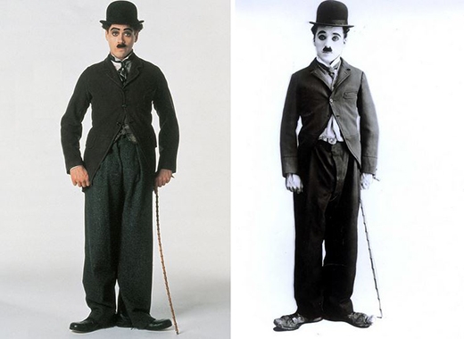 
	
	Robert Downey Jr. hóa trang thành Charlie Chaplin trong phim Chaplin.